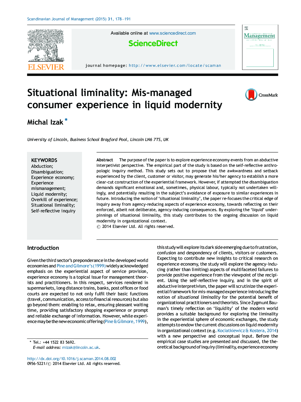 Situational liminality: Mis-managed consumer experience in liquid modernity