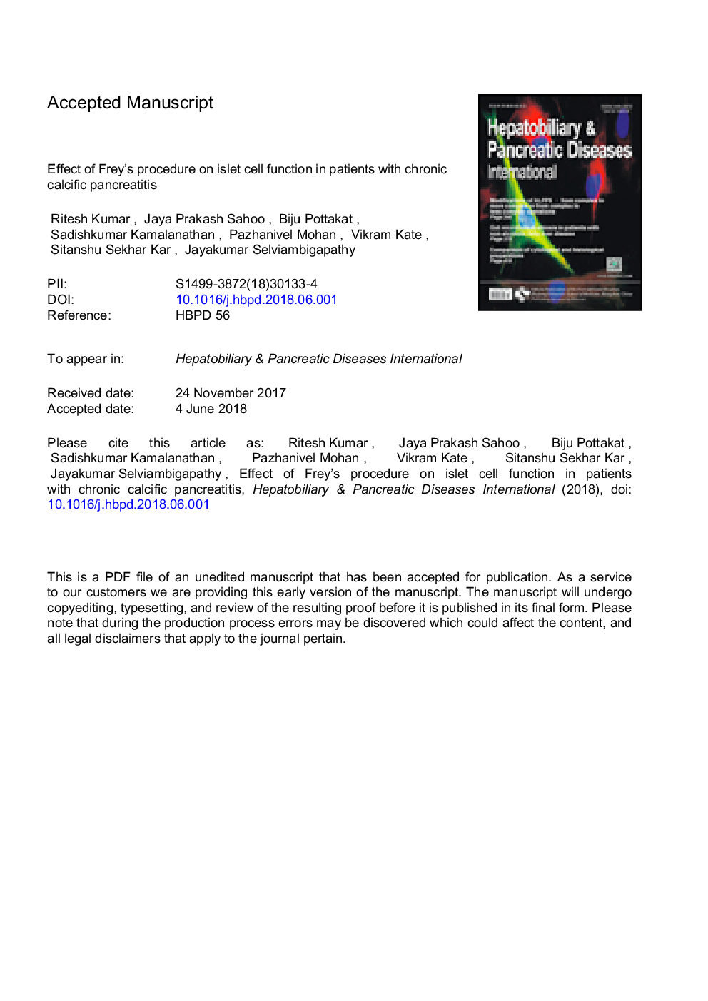 Effect of Frey's procedure on islet cell function in patients with chronic calcific pancreatitis