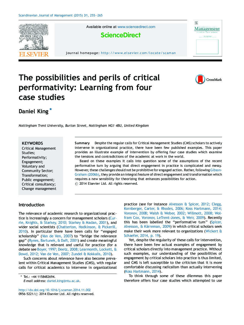 The possibilities and perils of critical performativity: Learning from four case studies