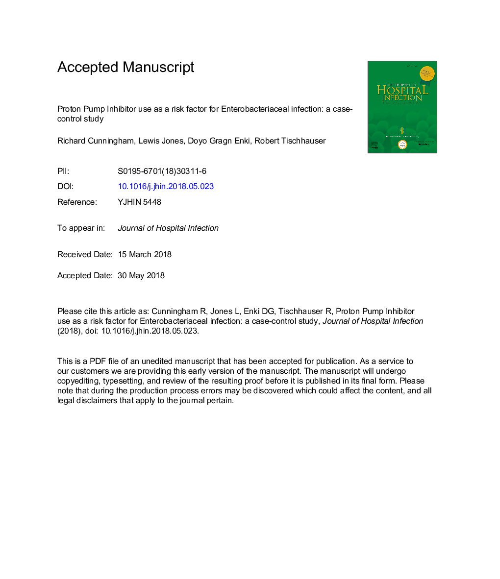 Proton pump inhibitor use as a risk factor for Enterobacteriaceal infection: a case-control study