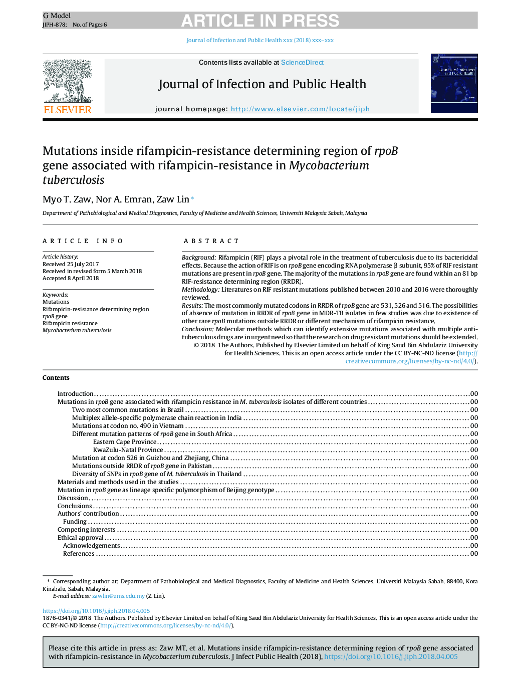 Mutations inside rifampicin-resistance determining region of rpoB gene associated with rifampicin-resistance in Mycobacterium tuberculosis