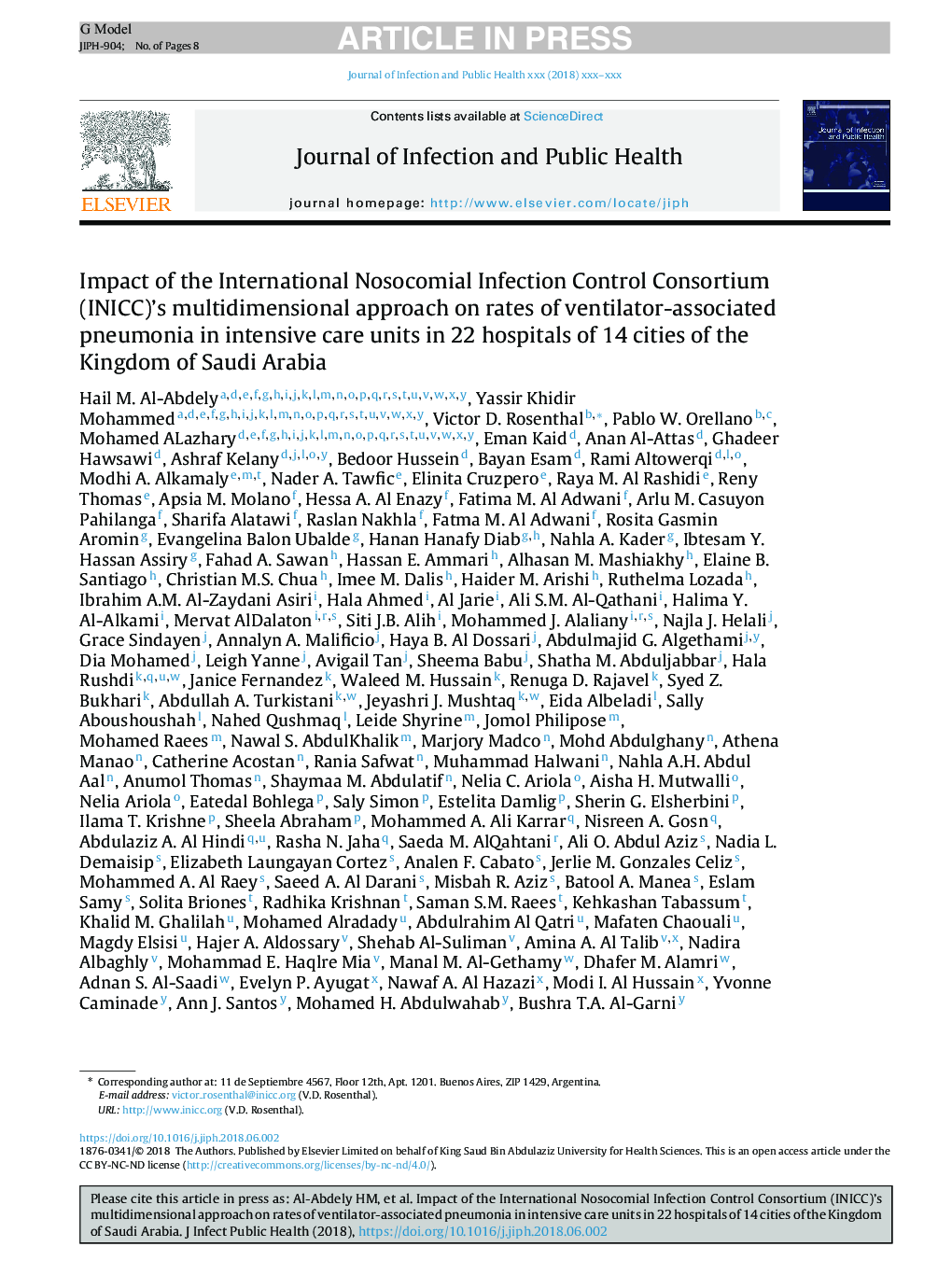 Impact of the International Nosocomial Infection Control Consortium (INICC)'s multidimensional approach on rates of ventilator-associated pneumonia in intensive care units in 22 hospitals of 14 cities of the Kingdom of Saudi Arabia