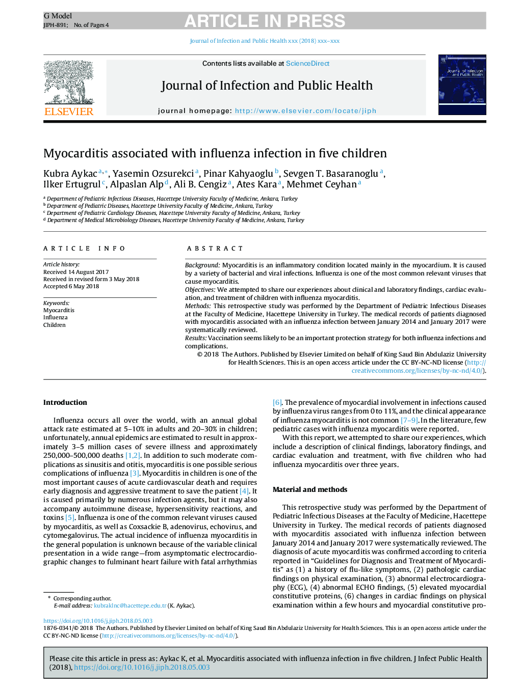 Myocarditis associated with influenza infection in five children