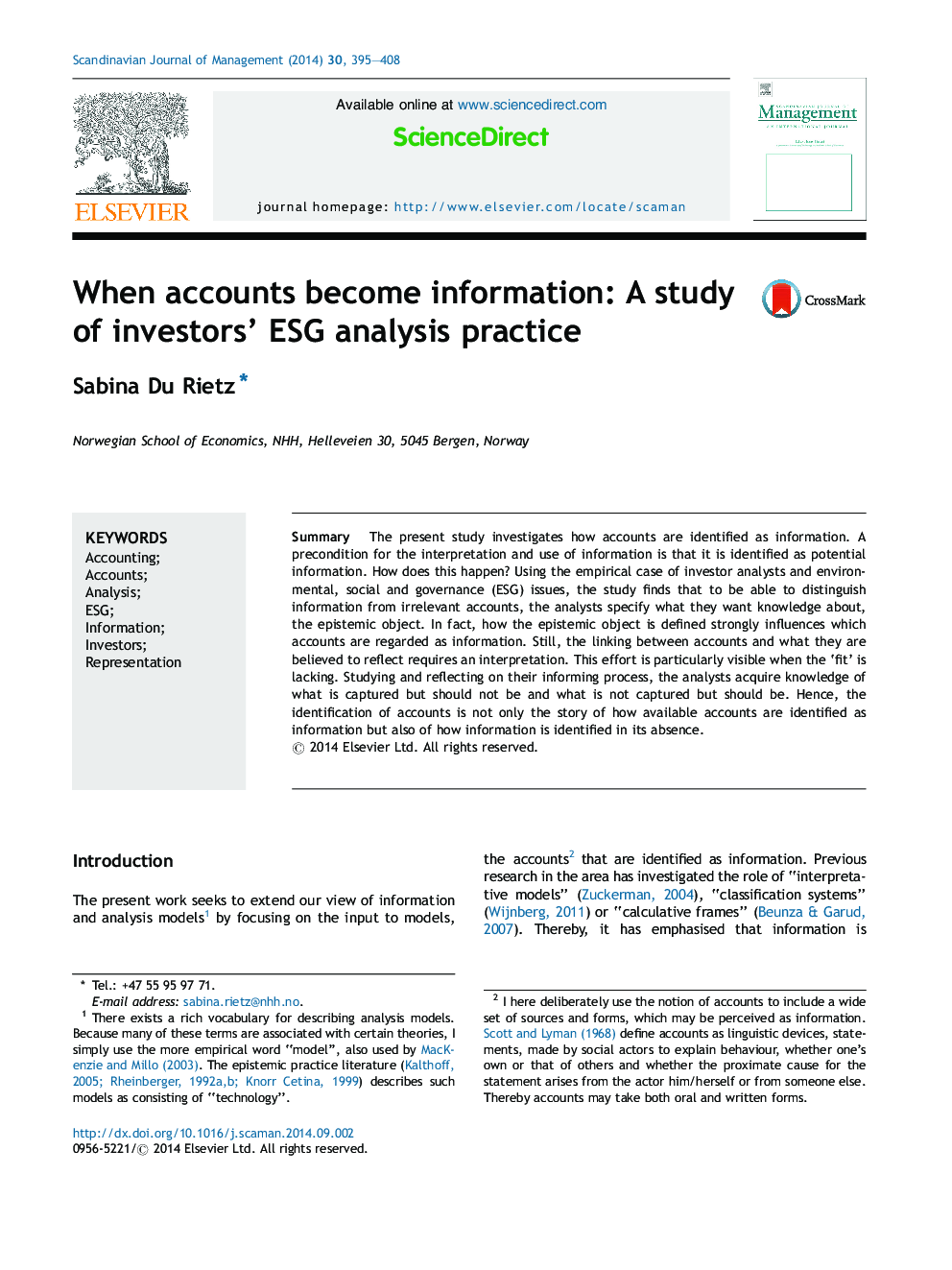 When accounts become information: A study of investors’ ESG analysis practice