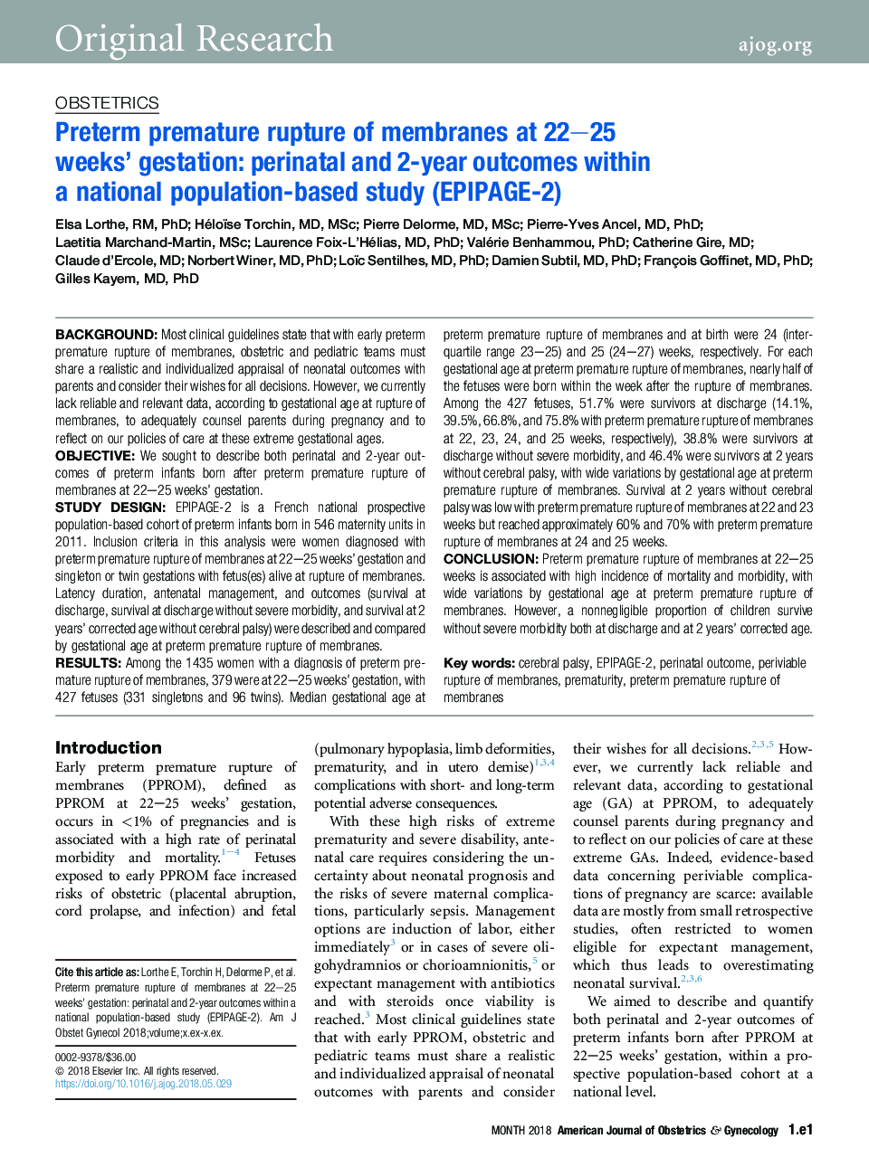 Preterm premature rupture of membranes at 22-25 weeks' gestation: perinatal and 2-year outcomes within a national population-based study (EPIPAGE-2)