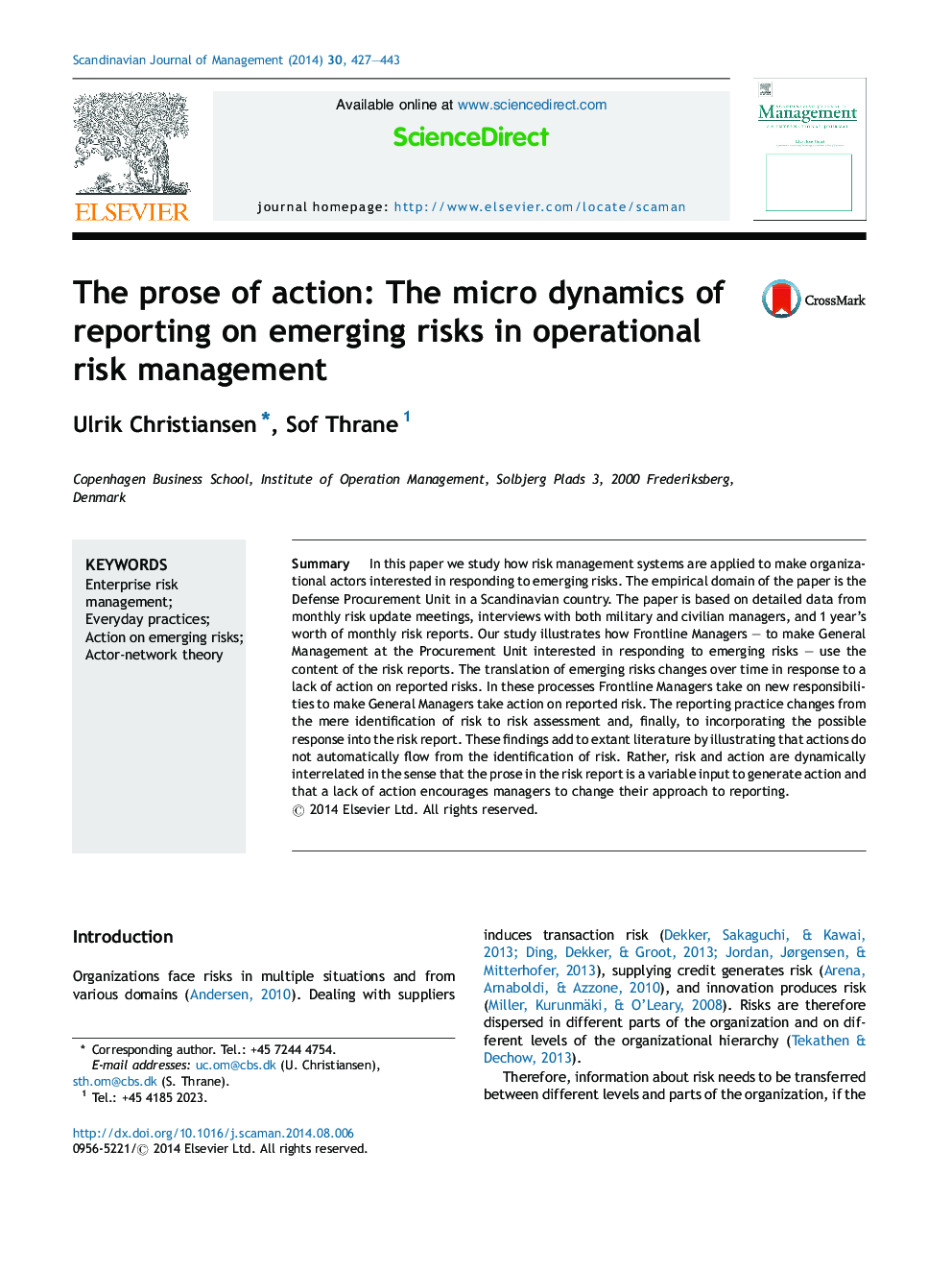 نثر عمل: دینامیک ریز گزارشگری در مورد خطرات در حال ظهور در مدیریت ریسک عملیاتی 