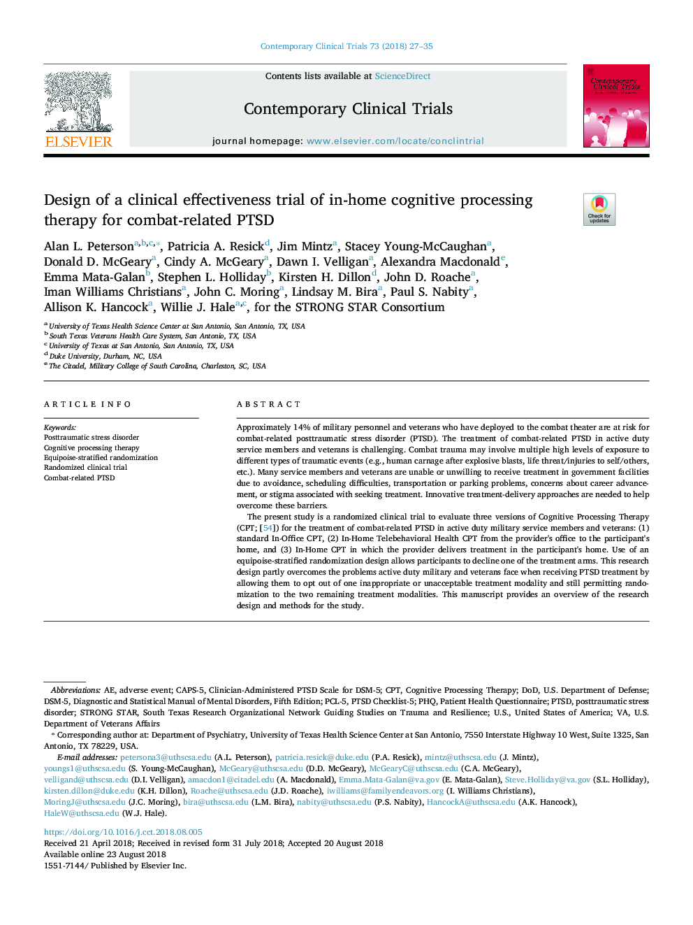 Design of a clinical effectiveness trial of in-home cognitive processing therapy for combat-related PTSD