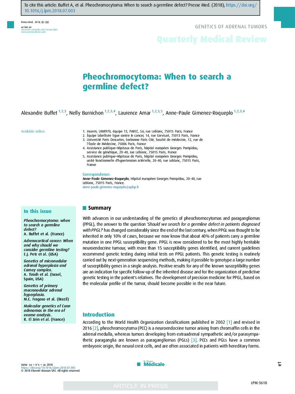 Pheochromocytoma: When to search a germline defect?