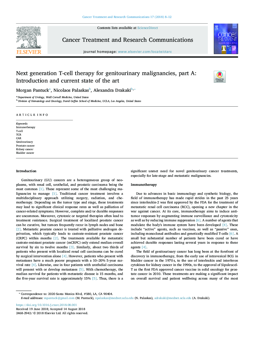 Next generation T-cell therapy for genitourinary malignancies, part A: Introduction and current state of the art