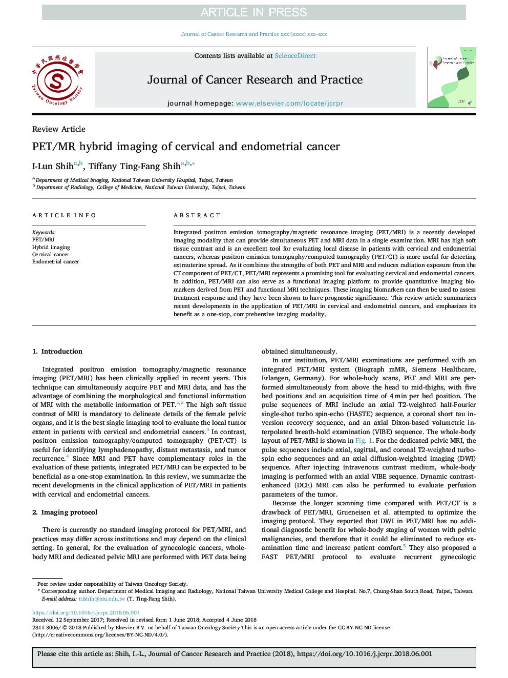 PET/MR hybrid imaging of cervical and endometrial cancer