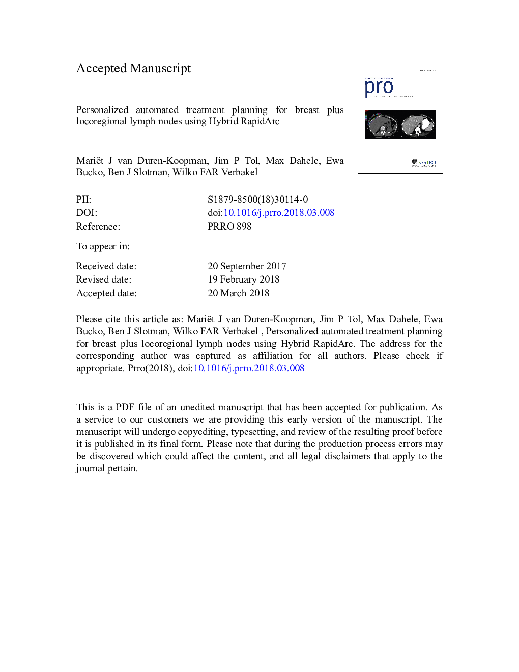 Personalized automated treatment planning for breast plus locoregional lymph nodes using Hybrid RapidArc