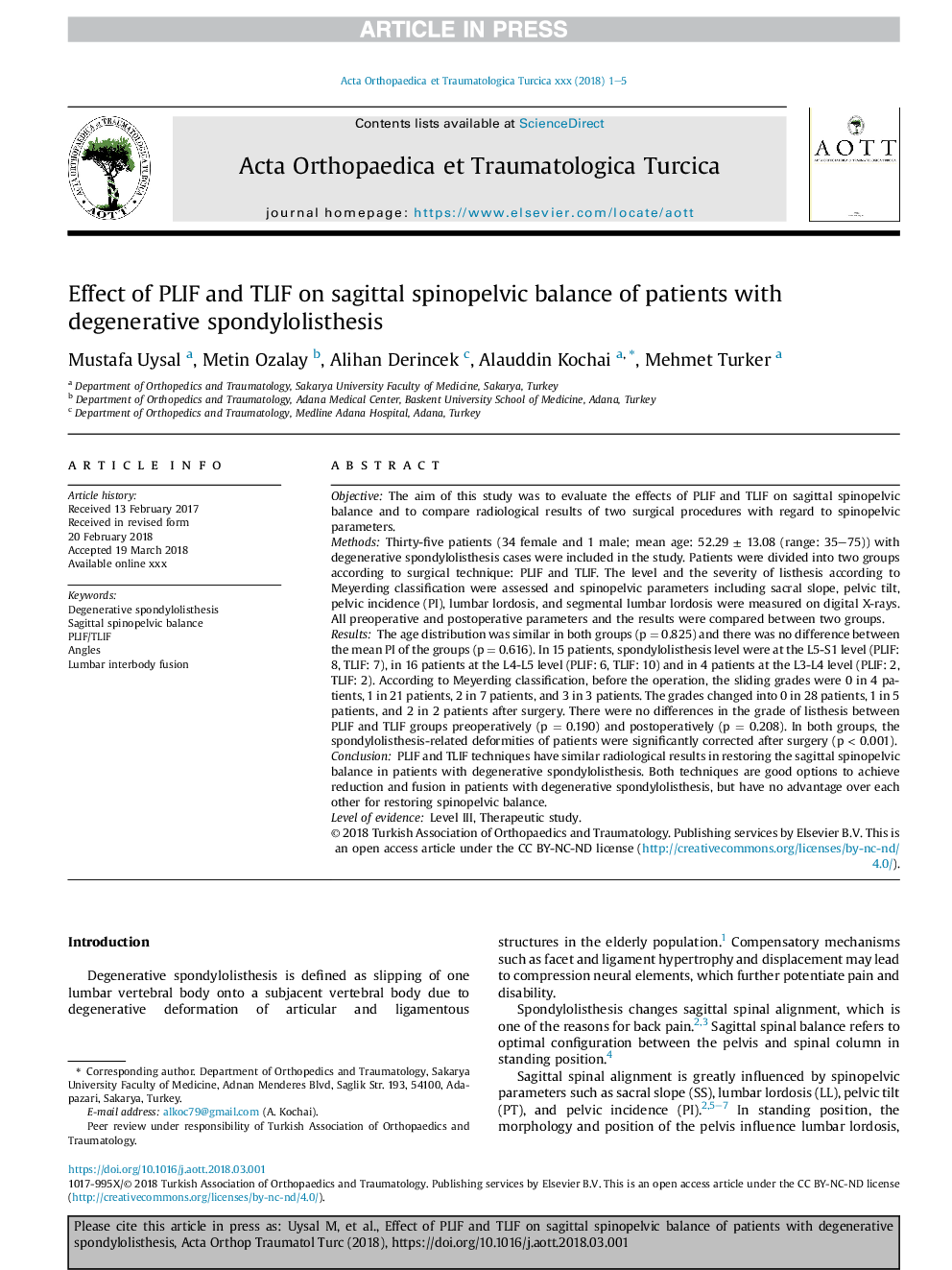 Effect of PLIF and TLIF on sagittal spinopelvic balance of patients with degenerative spondylolisthesis