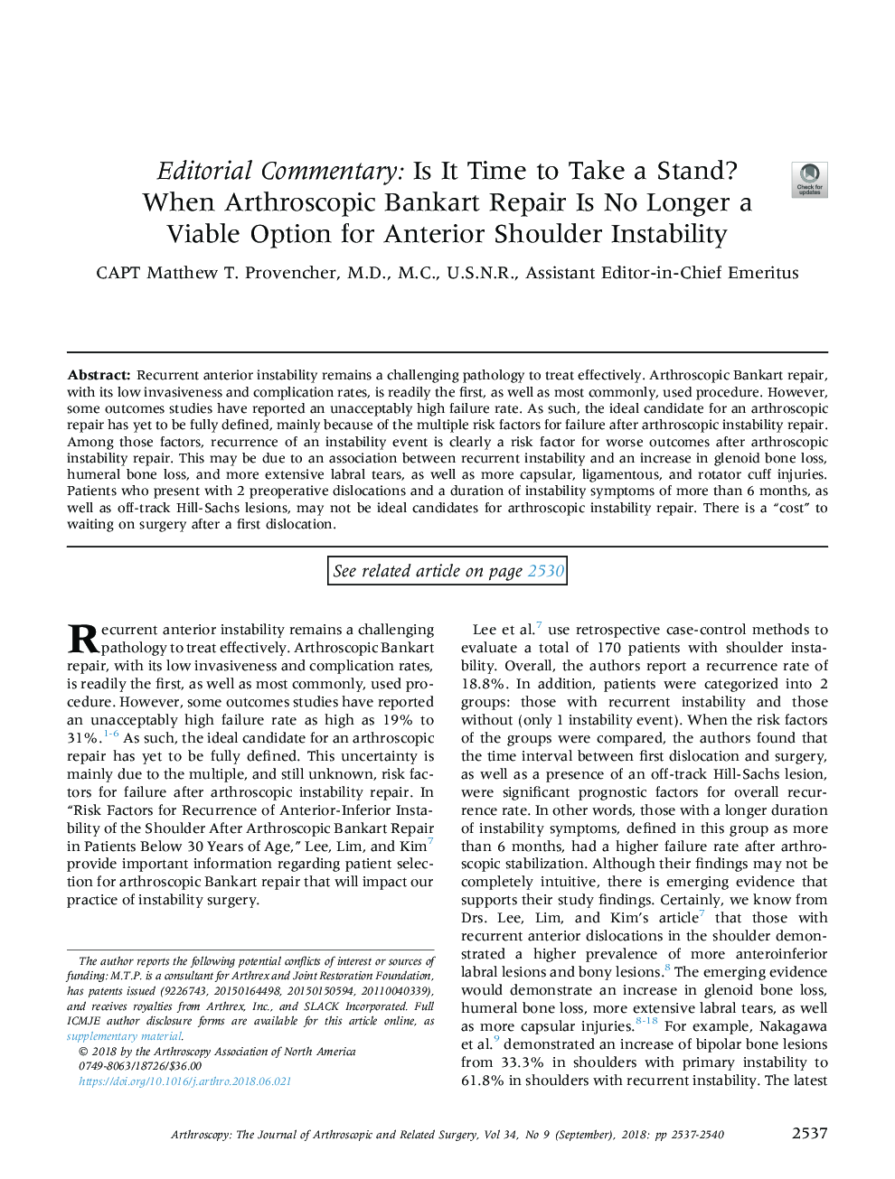 Editorial Commentary: Is It Time to Take a Stand? When Arthroscopic Bankart Repair Is No Longer a Viable Option for Anterior Shoulder Instability