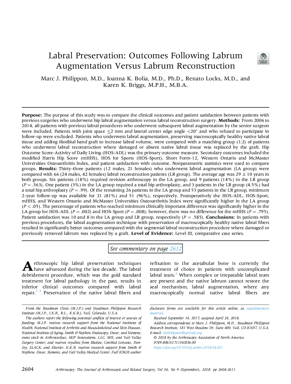 Labral Preservation: Outcomes Following Labrum Augmentation Versus Labrum Reconstruction