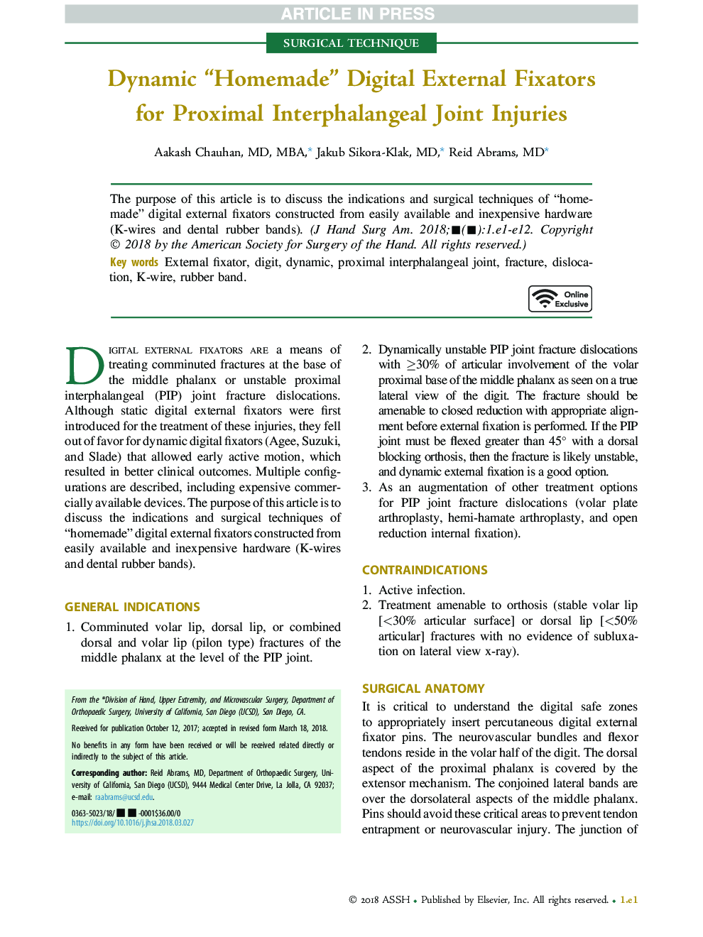 Dynamic “Homemade” Digital External Fixators for Proximal Interphalangeal Joint Injuries