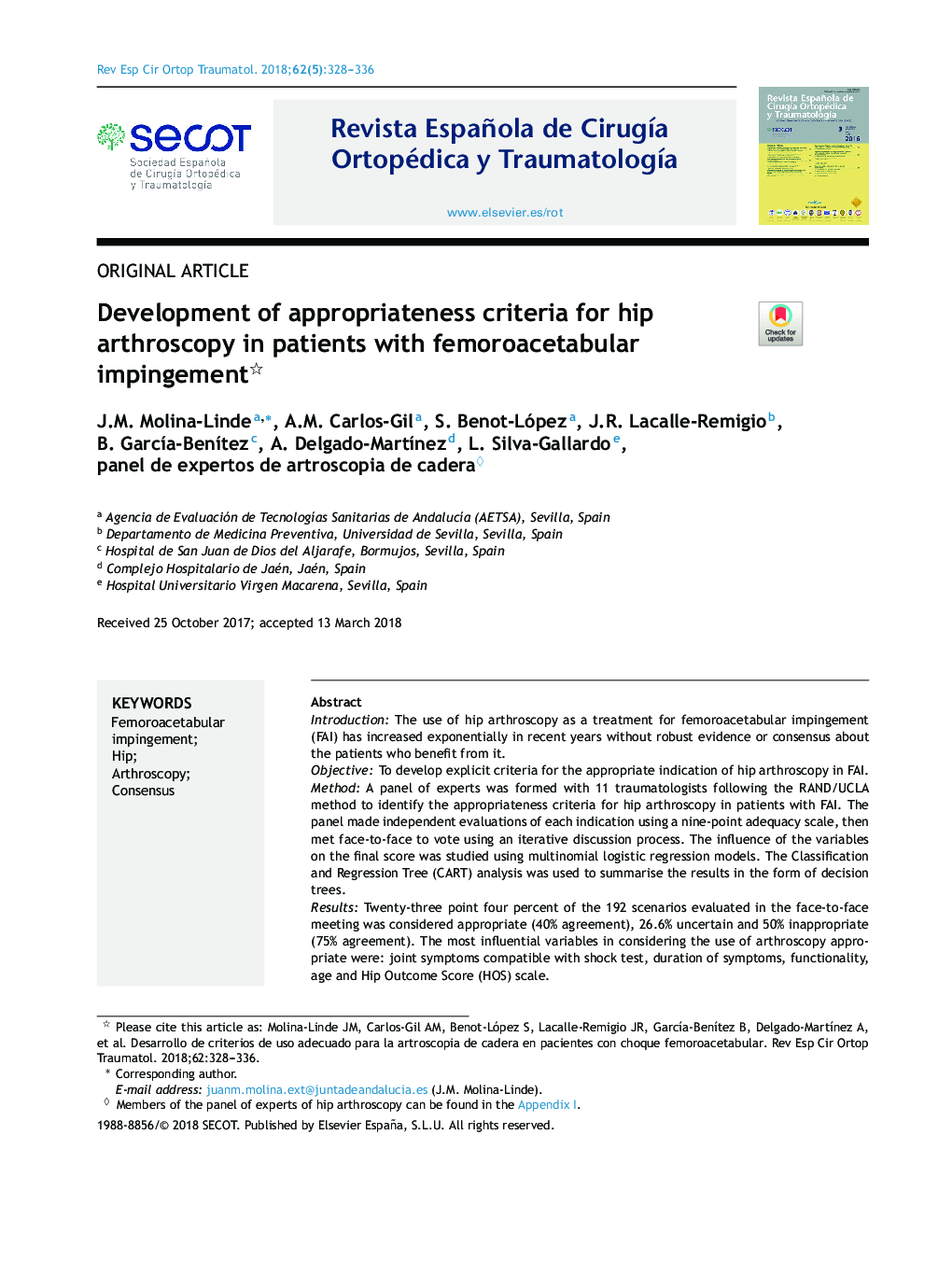 Development of appropriateness criteria for hip arthroscopy in patients with femoroacetabular impingement