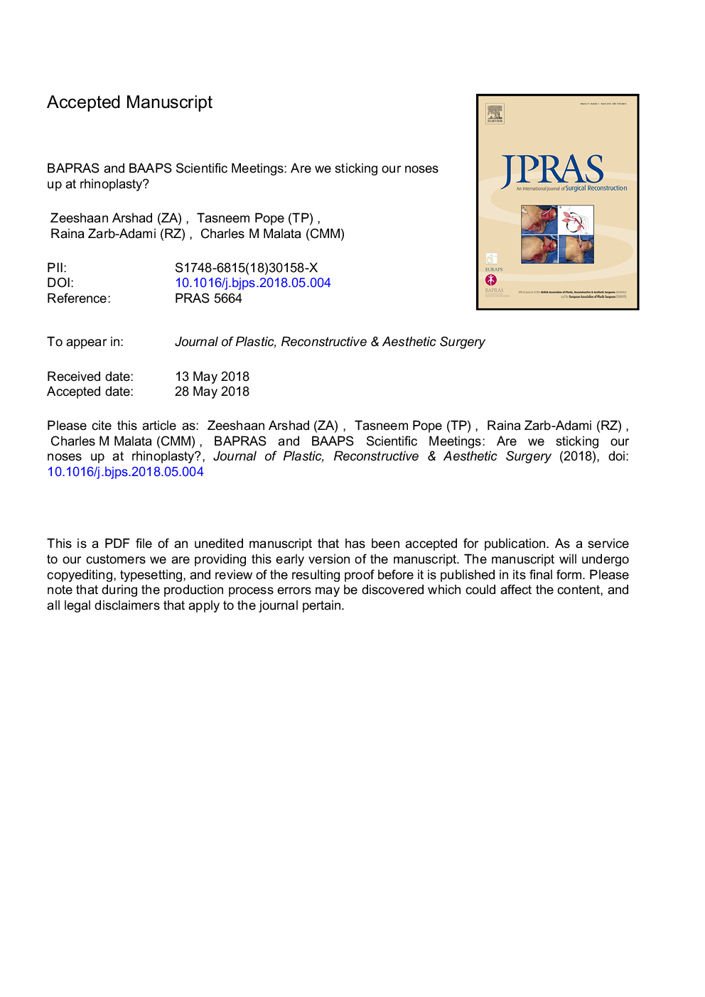 BAPRAS and BAAPS Scientific Meetings: Are we sticking our noses up at rhinoplasty?