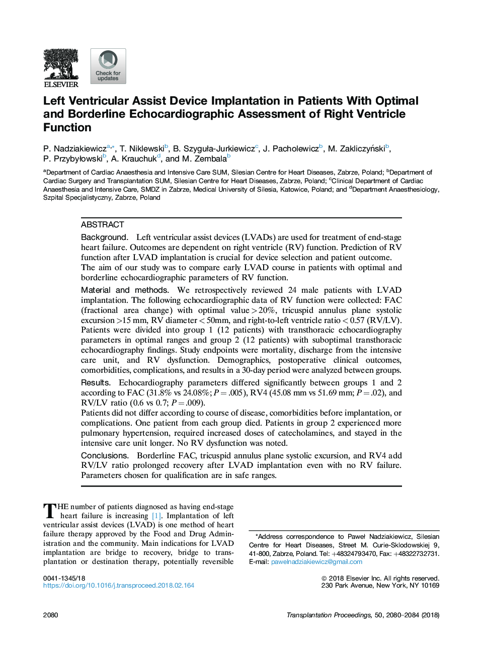 Left Ventricular Assist Device Implantation in Patients With Optimal and Borderline Echocardiographic Assessment of Right Ventricle Function