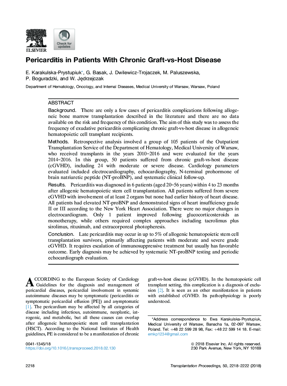 Pericarditis in Patients With Chronic Graft-vs-Host Disease
