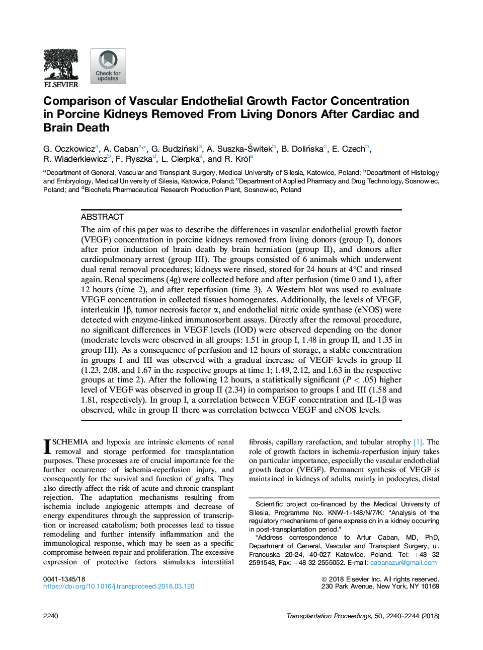 Comparison of Vascular Endothelial Growth Factor Concentration in Porcine Kidneys Removed From Living Donors After Cardiac and Brain Death
