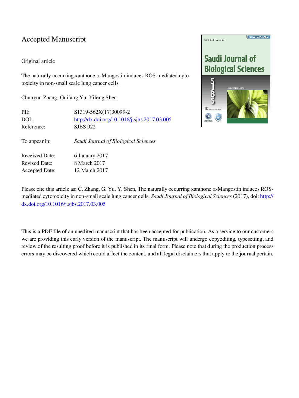 The naturally occurring xanthone Î±-mangostin induces ROS-mediated cytotoxicity in non-small scale lung cancer cells