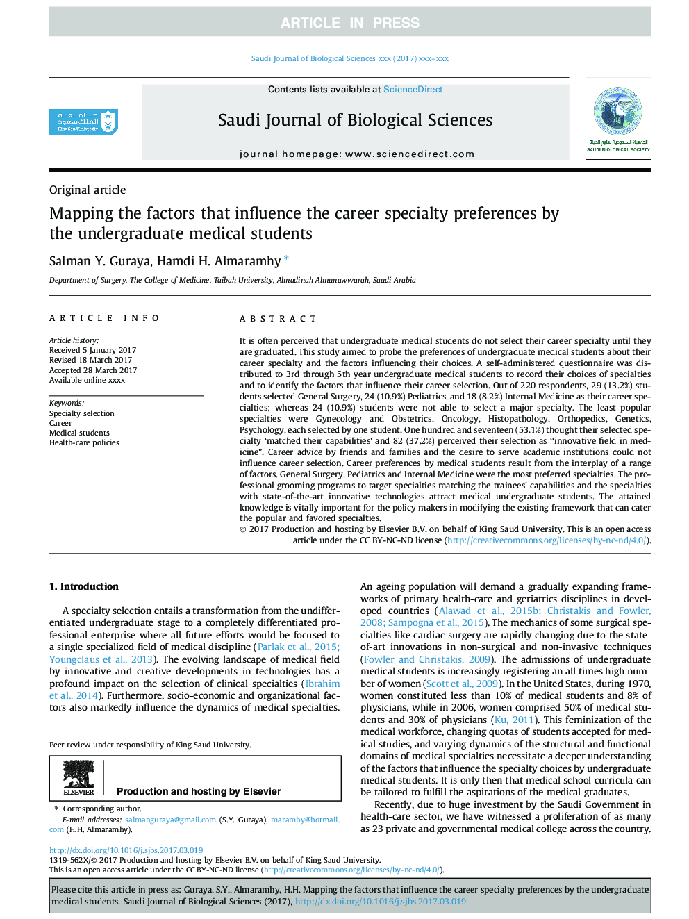 Mapping the factors that influence the career specialty preferences by the undergraduate medical students