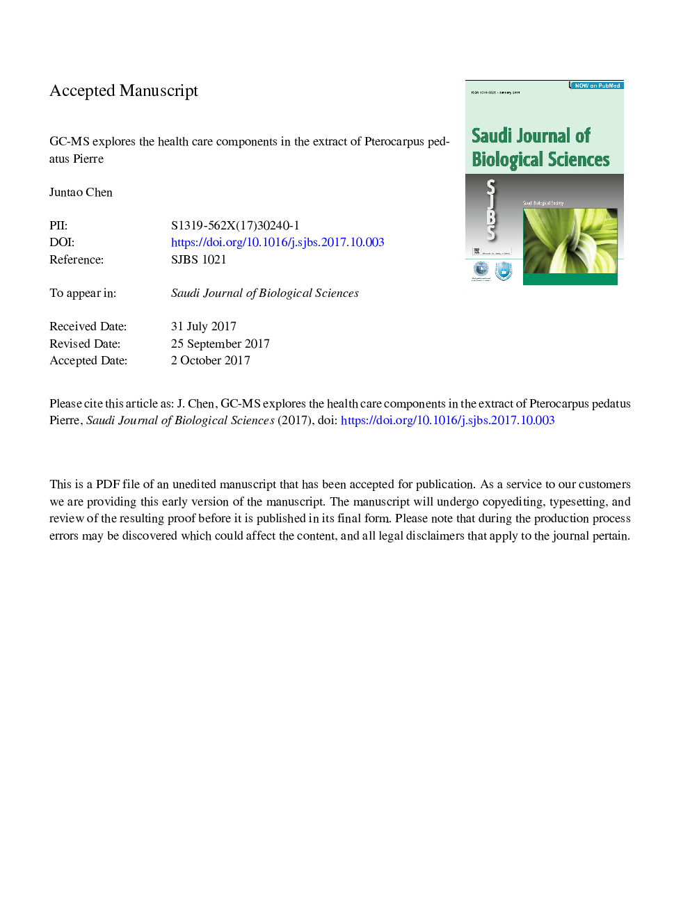 GC-MS explores the health care components in the extract of Pterocarpus pedatus Pierre