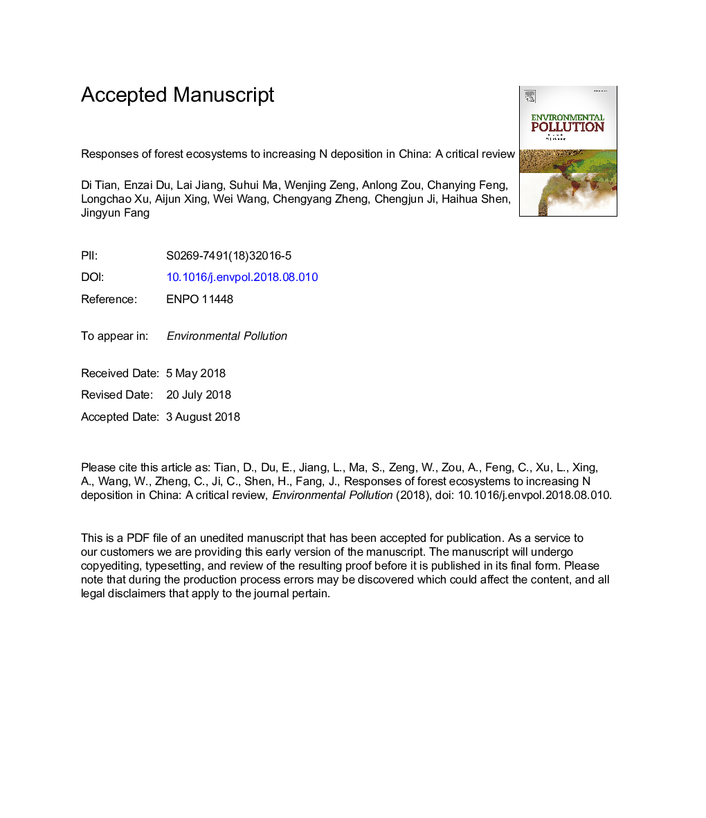 Responses of forest ecosystems to increasing N deposition in China: A critical review