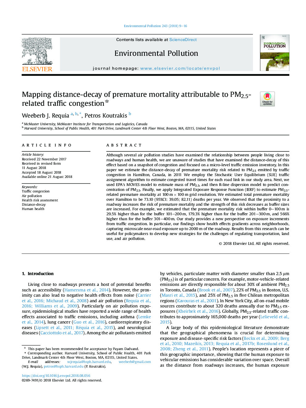 Mapping distance-decay of premature mortality attributable to PM2.5-related traffic congestion