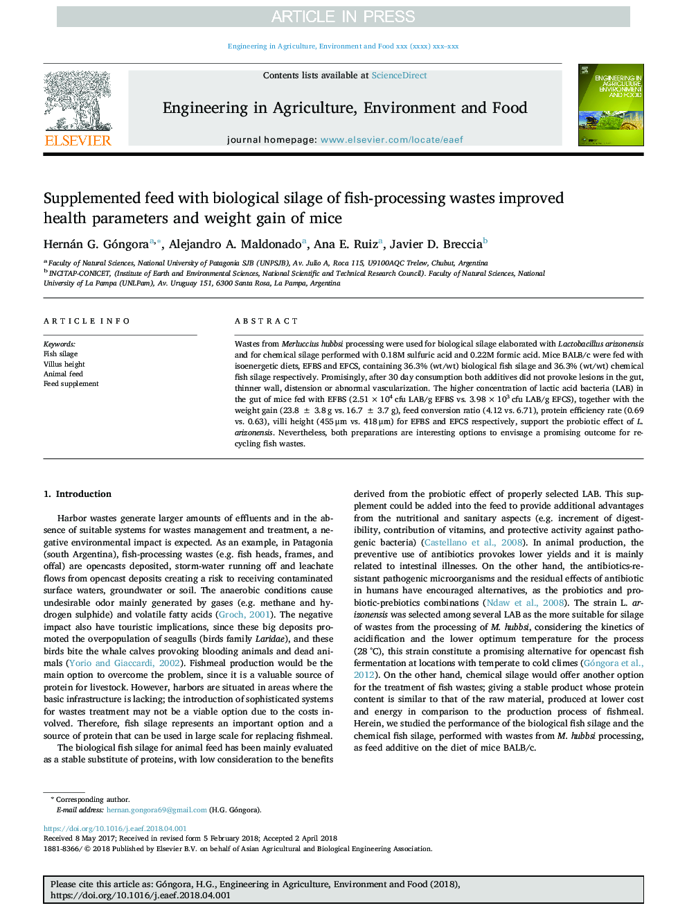 Supplemented feed with biological silage of fish-processing wastes improved health parameters and weight gain of mice