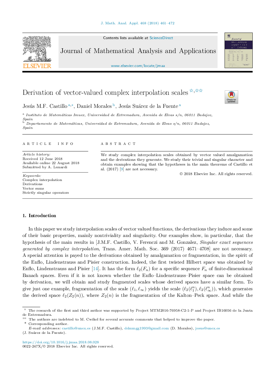 Derivation of vector-valued complex interpolation scales