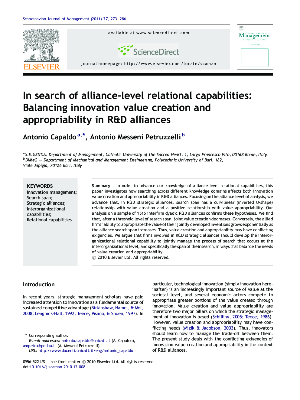 In search of alliance-level relational capabilities: Balancing innovation value creation and appropriability in R&D alliances
