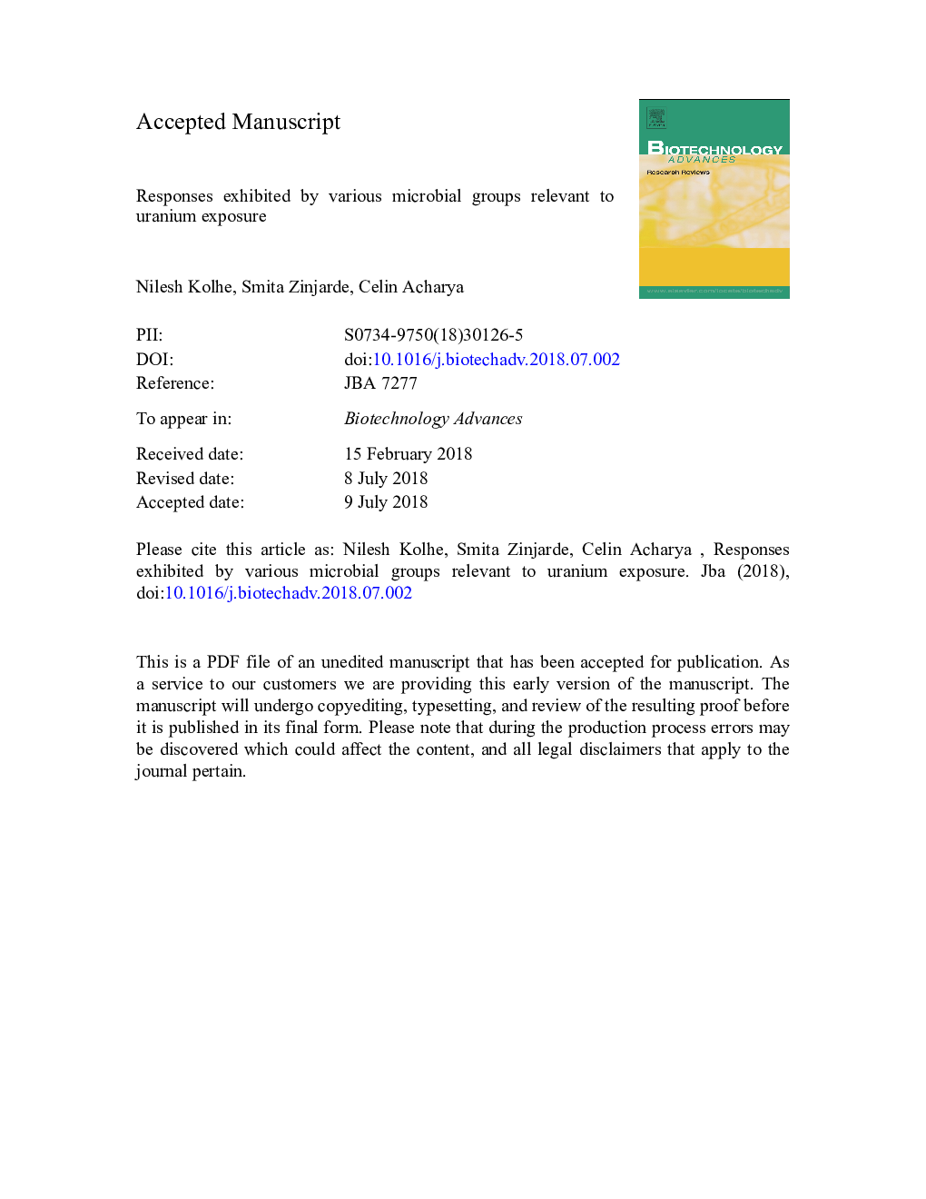 Responses exhibited by various microbial groups relevant to uranium exposure