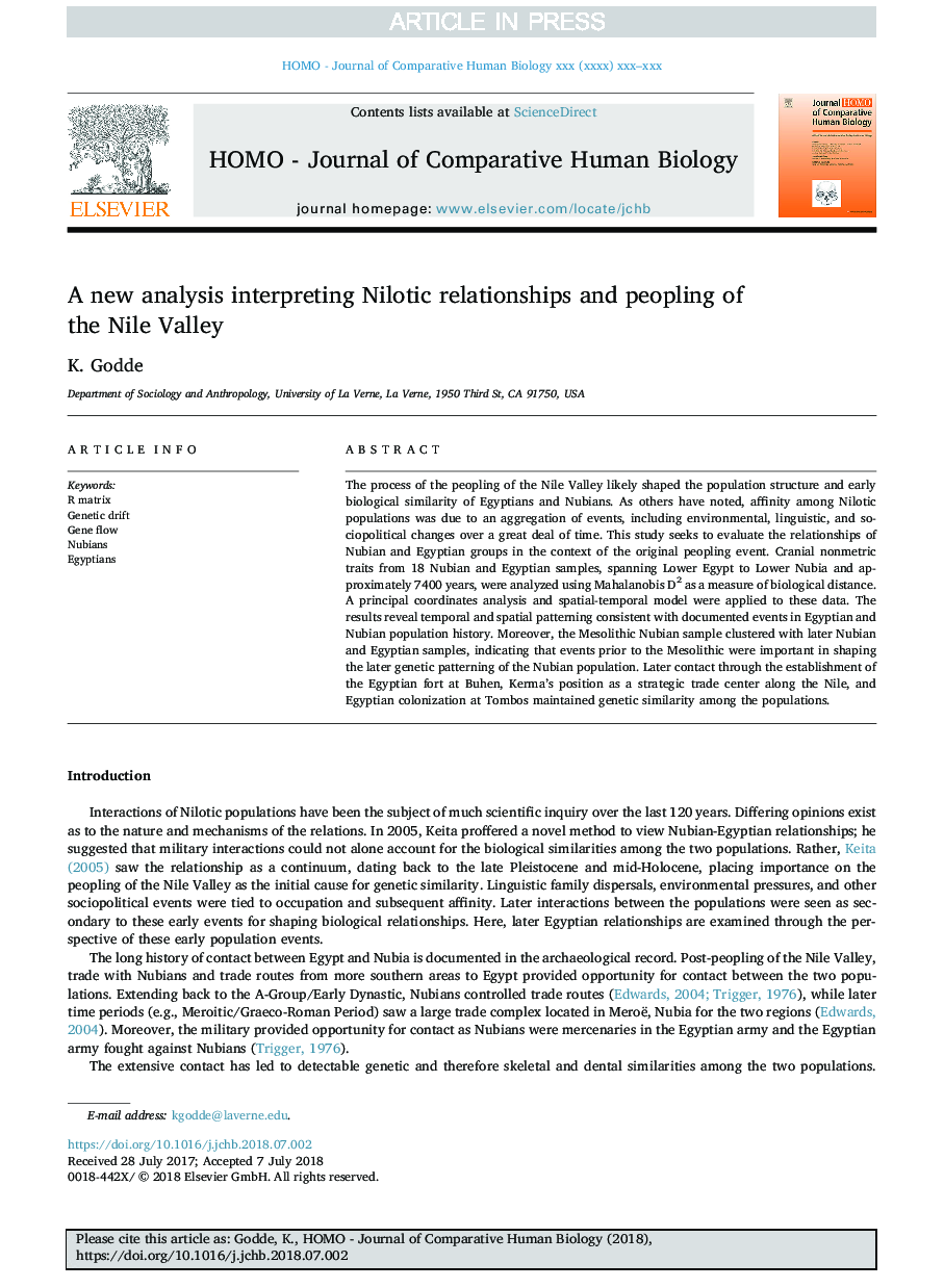 A new analysis interpreting Nilotic relationships and peopling of the Nile Valley