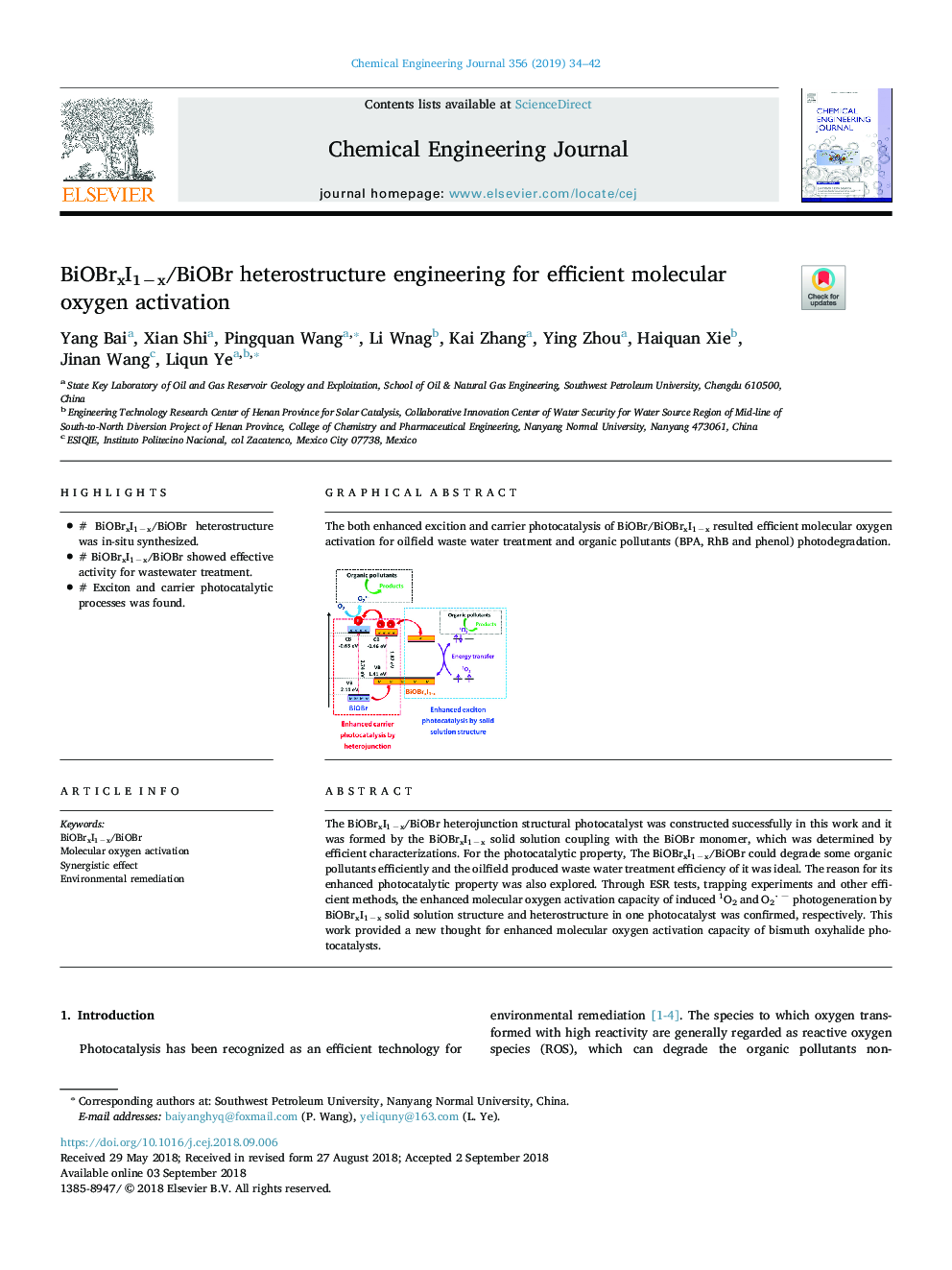 BiOBrxI1âx/BiOBr heterostructure engineering for efficient molecular oxygen activation