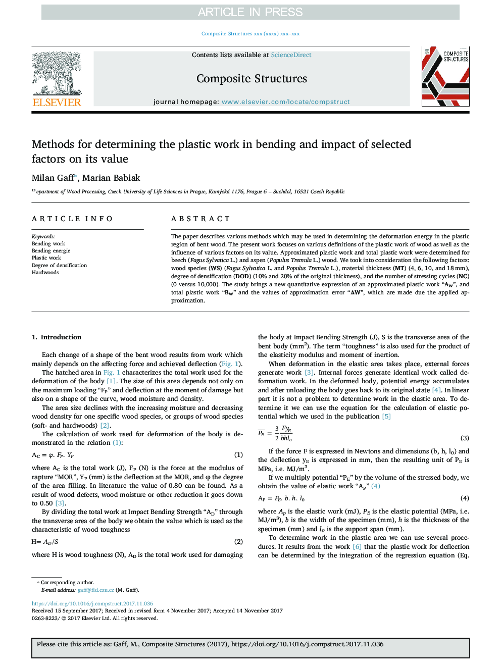 Methods for determining the plastic work in bending and impact of selected factors on its value