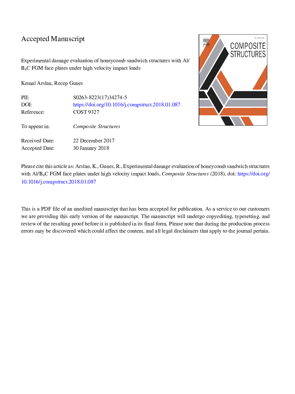 Experimental damage evaluation of honeycomb sandwich structures with Al/B4C FGM face plates under high velocity impact loads