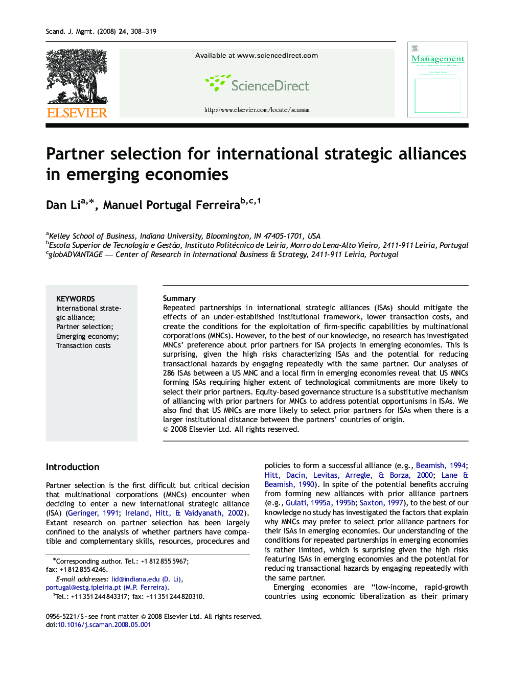 Partner selection for international strategic alliances in emerging economies