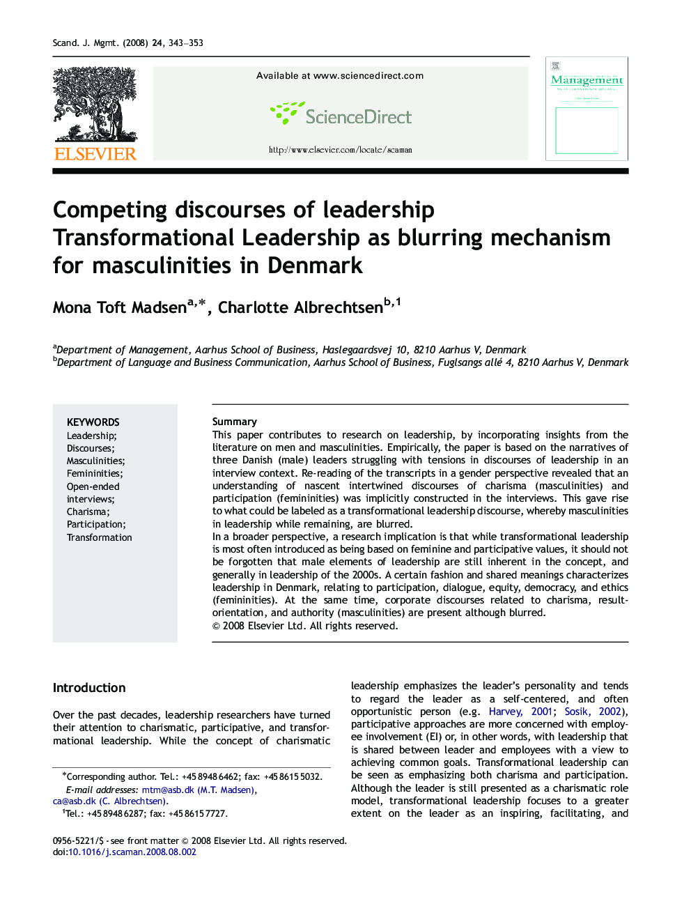 Competing discourses of leadership: Transformational Leadership as blurring mechanism for masculinities in Denmark
