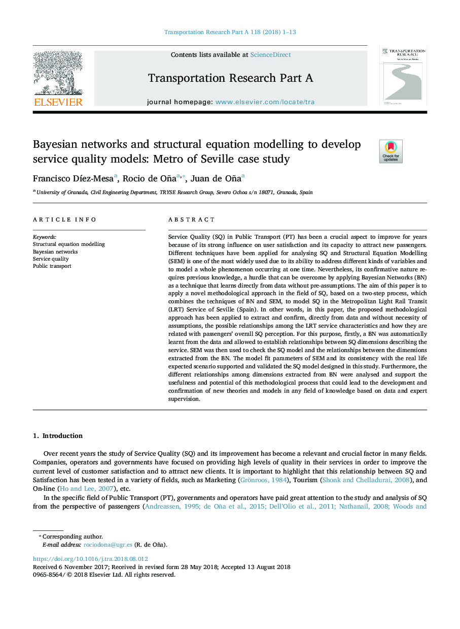 Bayesian networks and structural equation modelling to develop service quality models: Metro of Seville case study