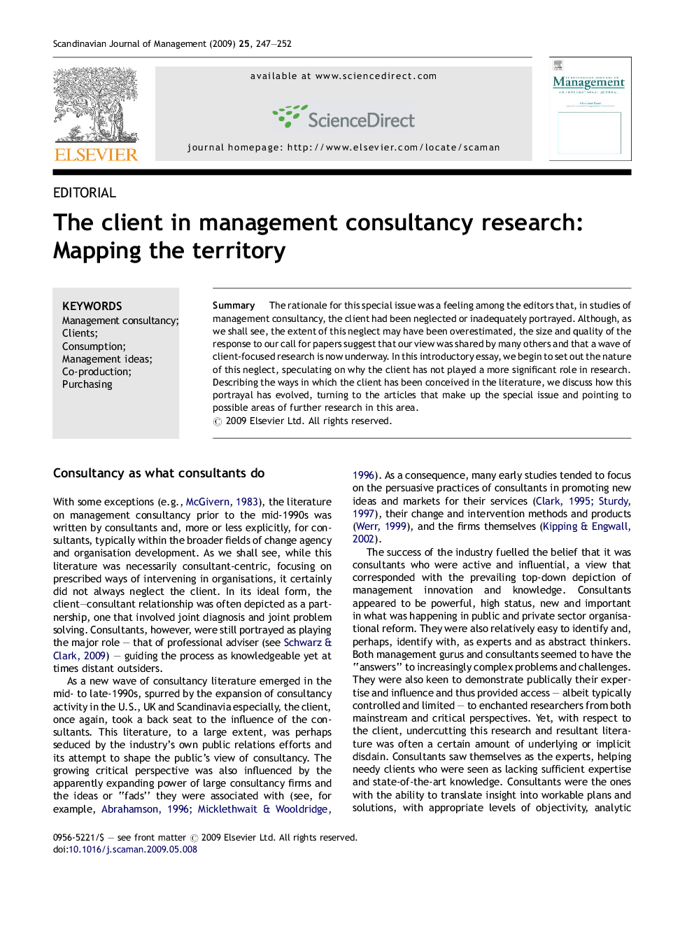 The client in management consultancy research: Mapping the territory