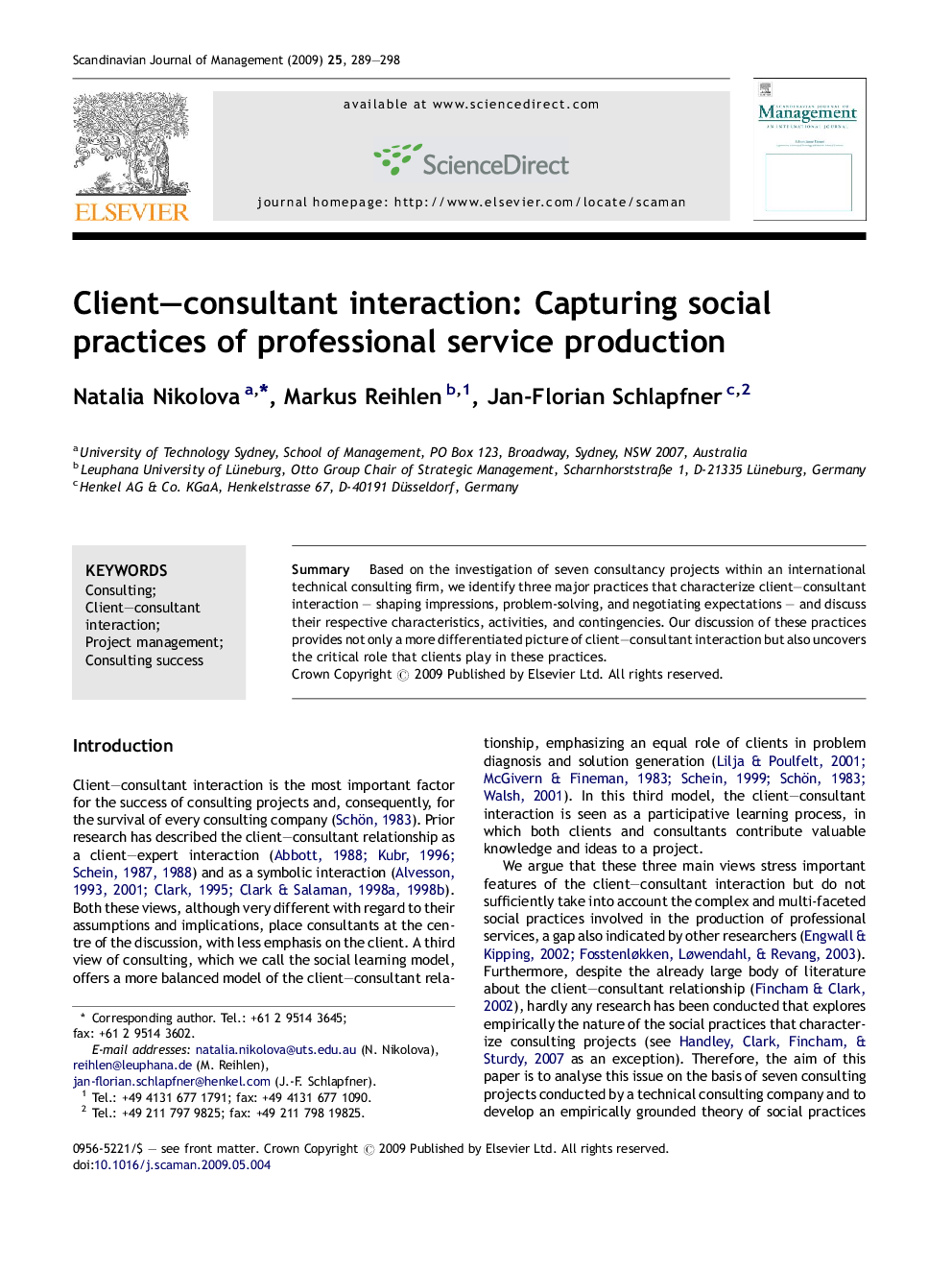 Client–consultant interaction: Capturing social practices of professional service production