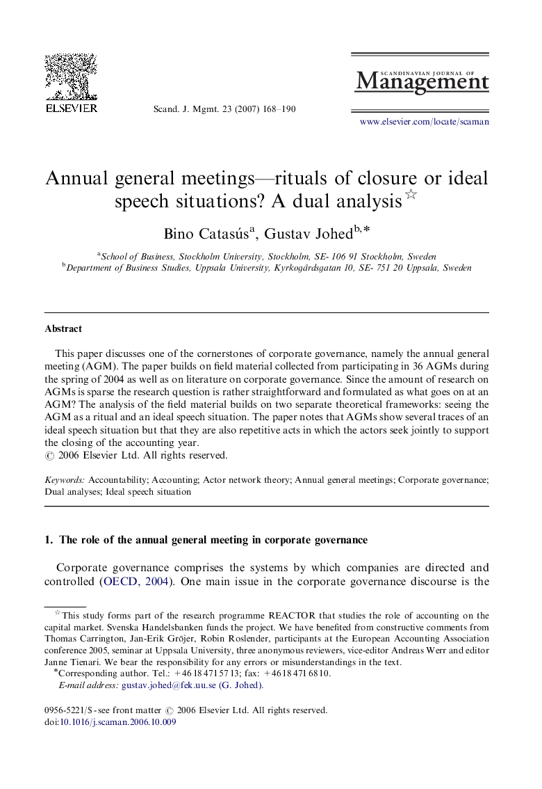 Annual general meetings—rituals of closure or ideal speech situations? A dual analysis 