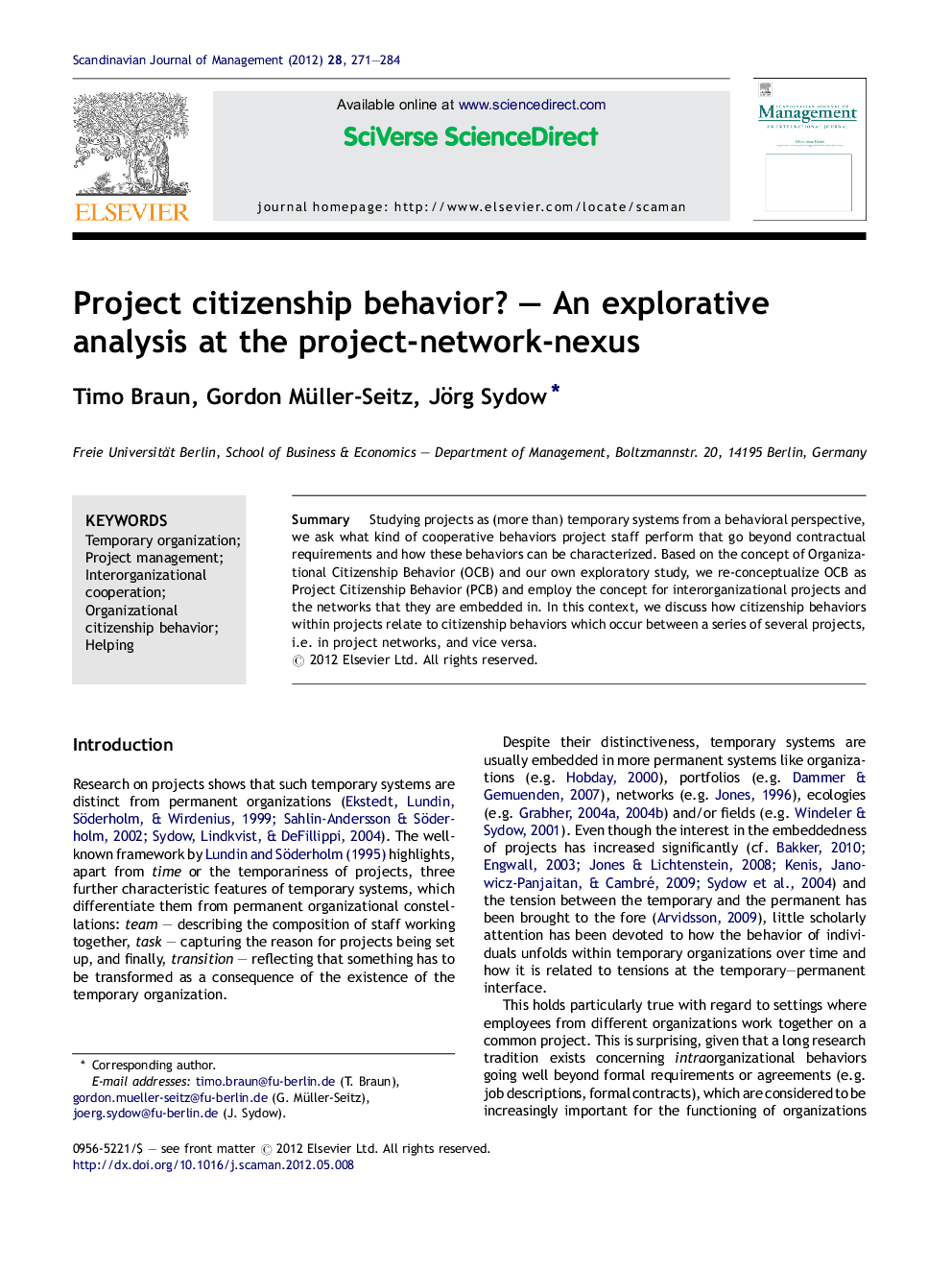 Project citizenship behavior? – An explorative analysis at the project-network-nexus