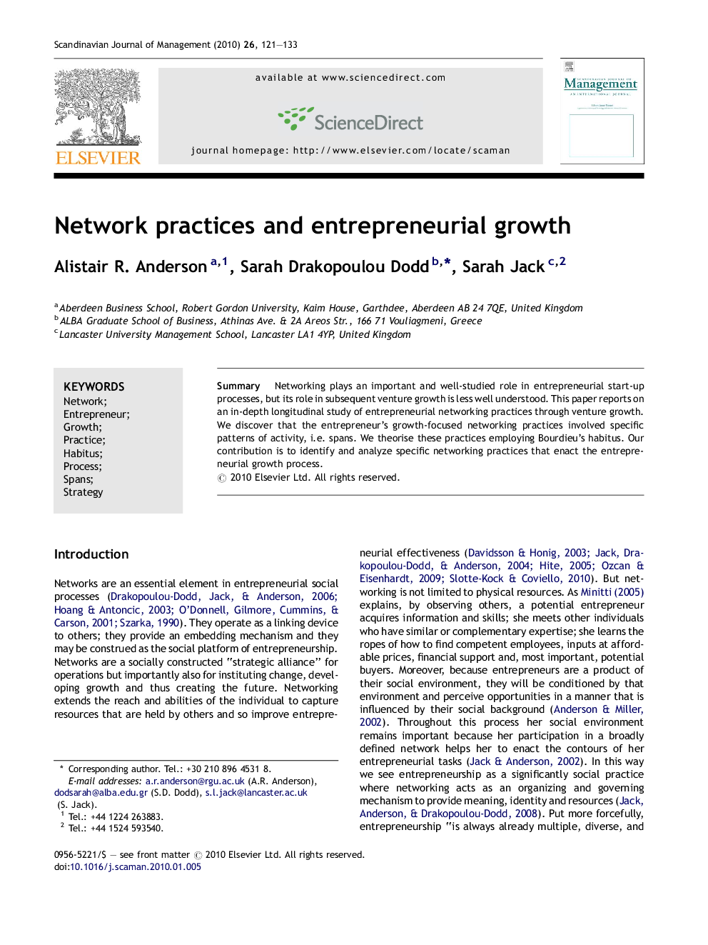 Network practices and entrepreneurial growth