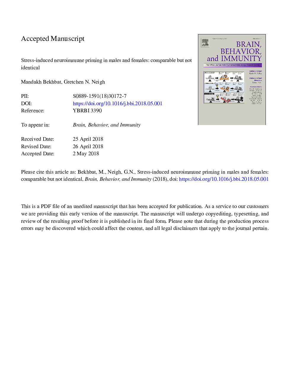 Stress-induced neuroimmune priming in males and females: Comparable but not identical