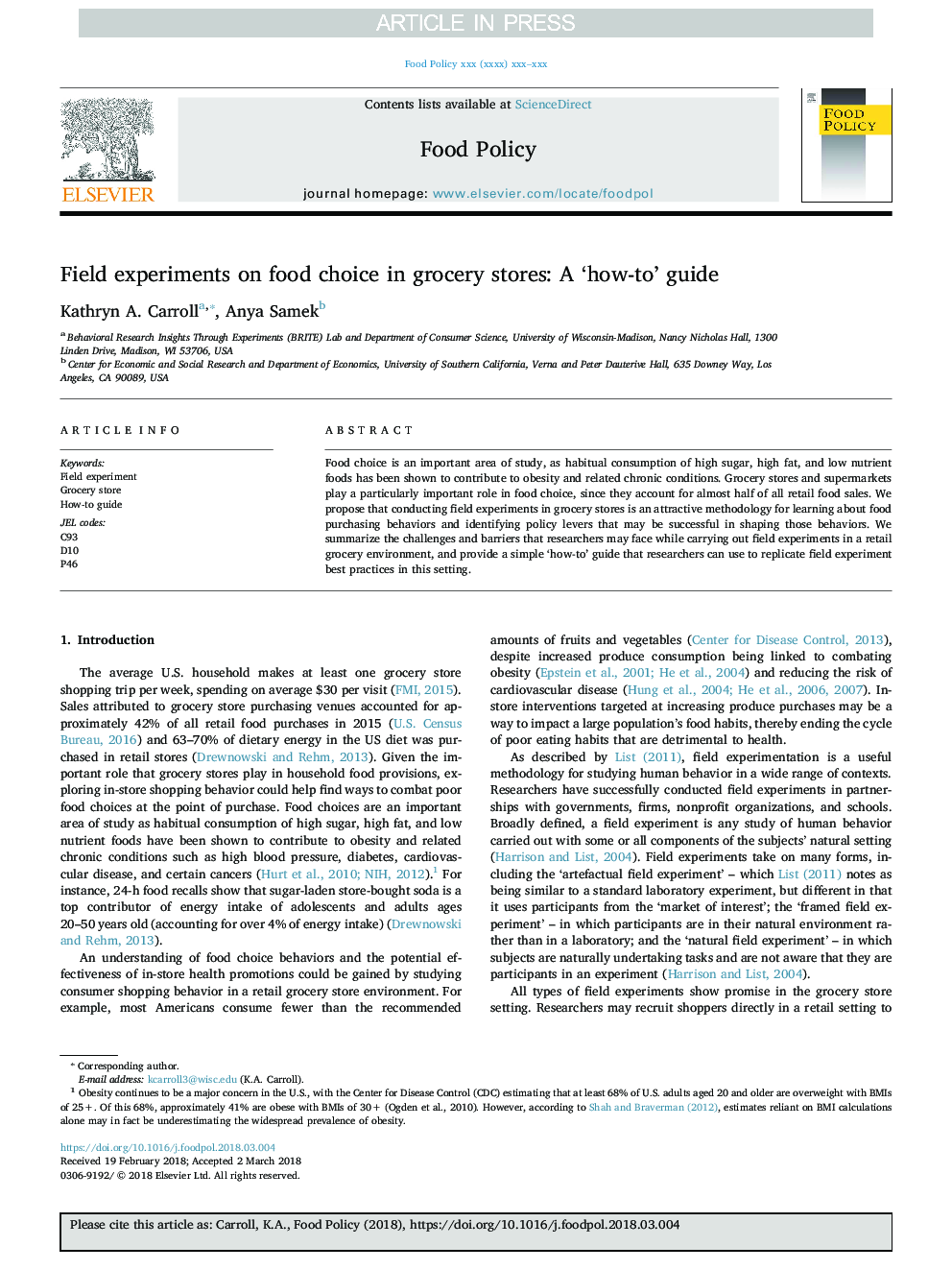 Field experiments on food choice in grocery stores: A 'how-to' guide