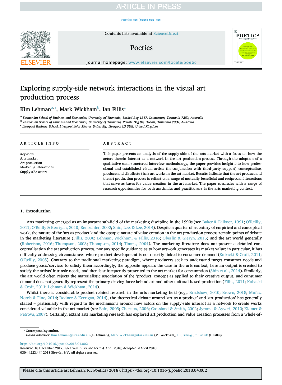 Exploring supply-side network interactions in the visual art production process