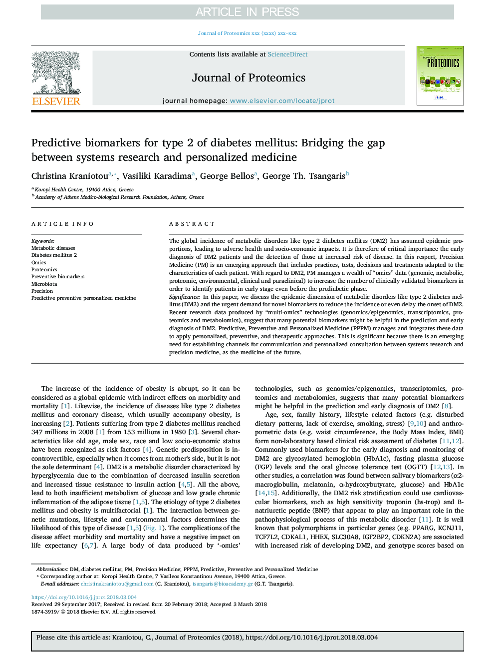 Predictive biomarkers for type 2 of diabetes mellitus: Bridging the gap between systems research and personalized medicine