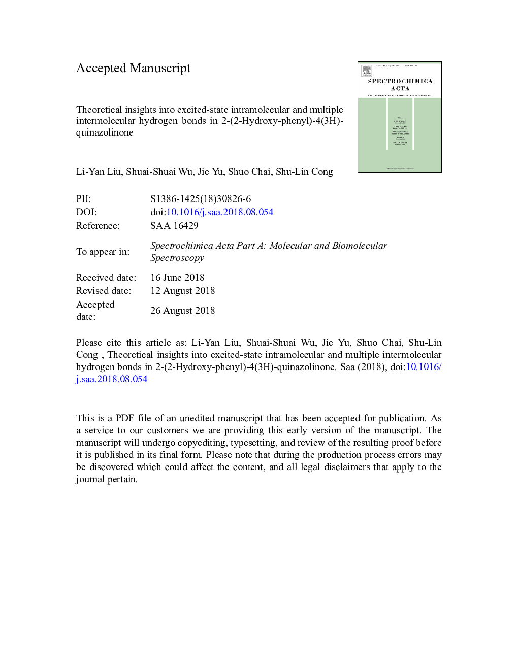 Theoretical insights into excited-state intramolecular and multiple intermolecular hydrogen bonds in 2-(2-Hydroxy-phenyl)-4(3H)-quinazolinone